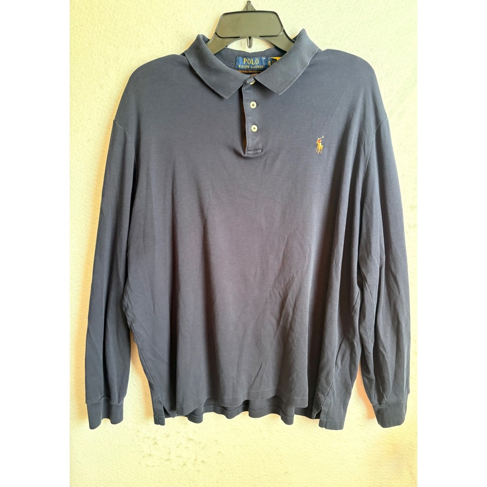 Polo Ralph Lauren Mens XL Navy Blue Long Sleeve Classic Fit Cotton Polo Shirt